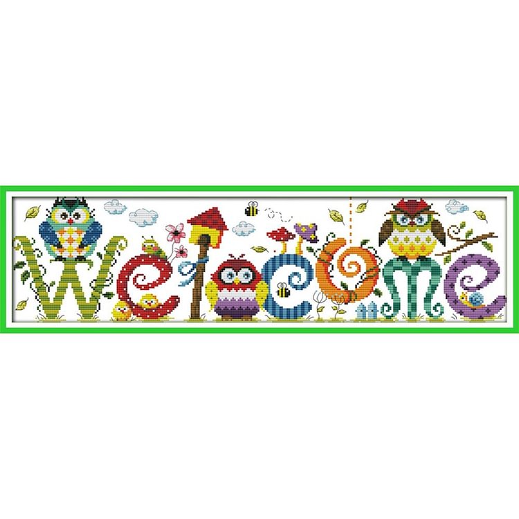 Joy Sunday - Welcome Board - 14CT 2 Strands Threads Printed Cross Stitch Kit - 58x17cm(Canvas)