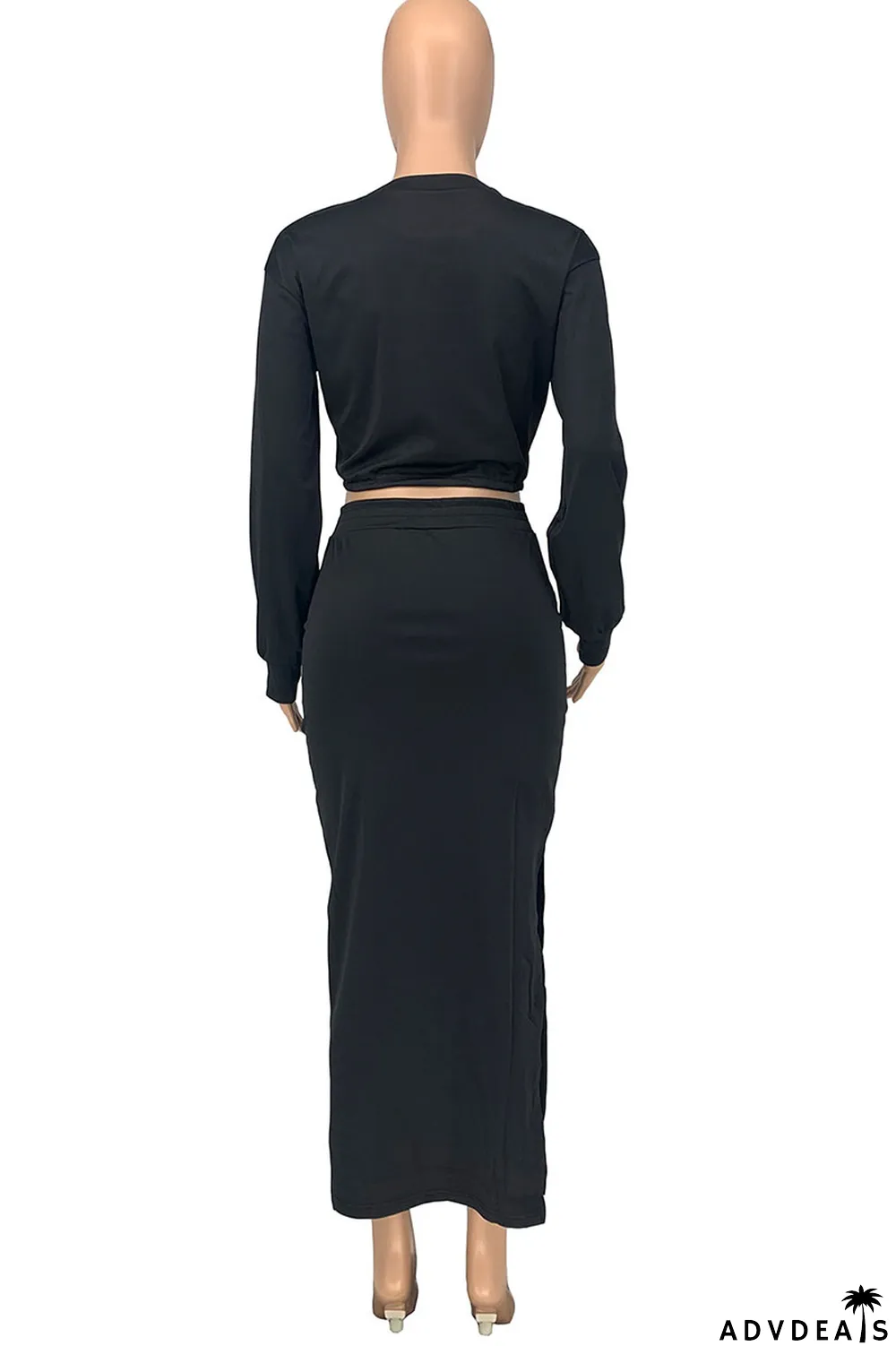 Blue Casual Solid Split Joint O Neck Long Sleeve Two Pieces