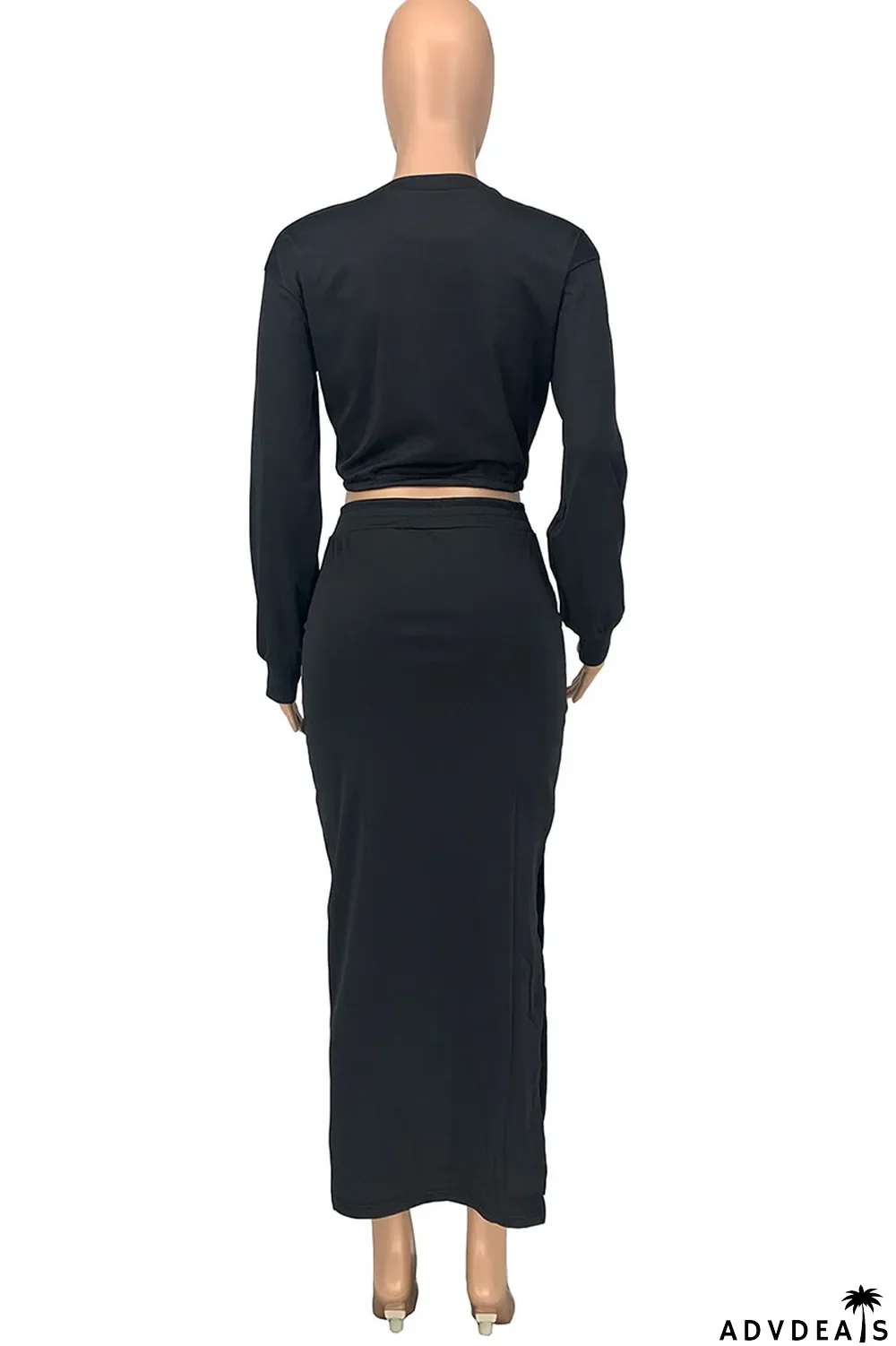 Blue Casual Solid Split Joint O Neck Long Sleeve Two Pieces