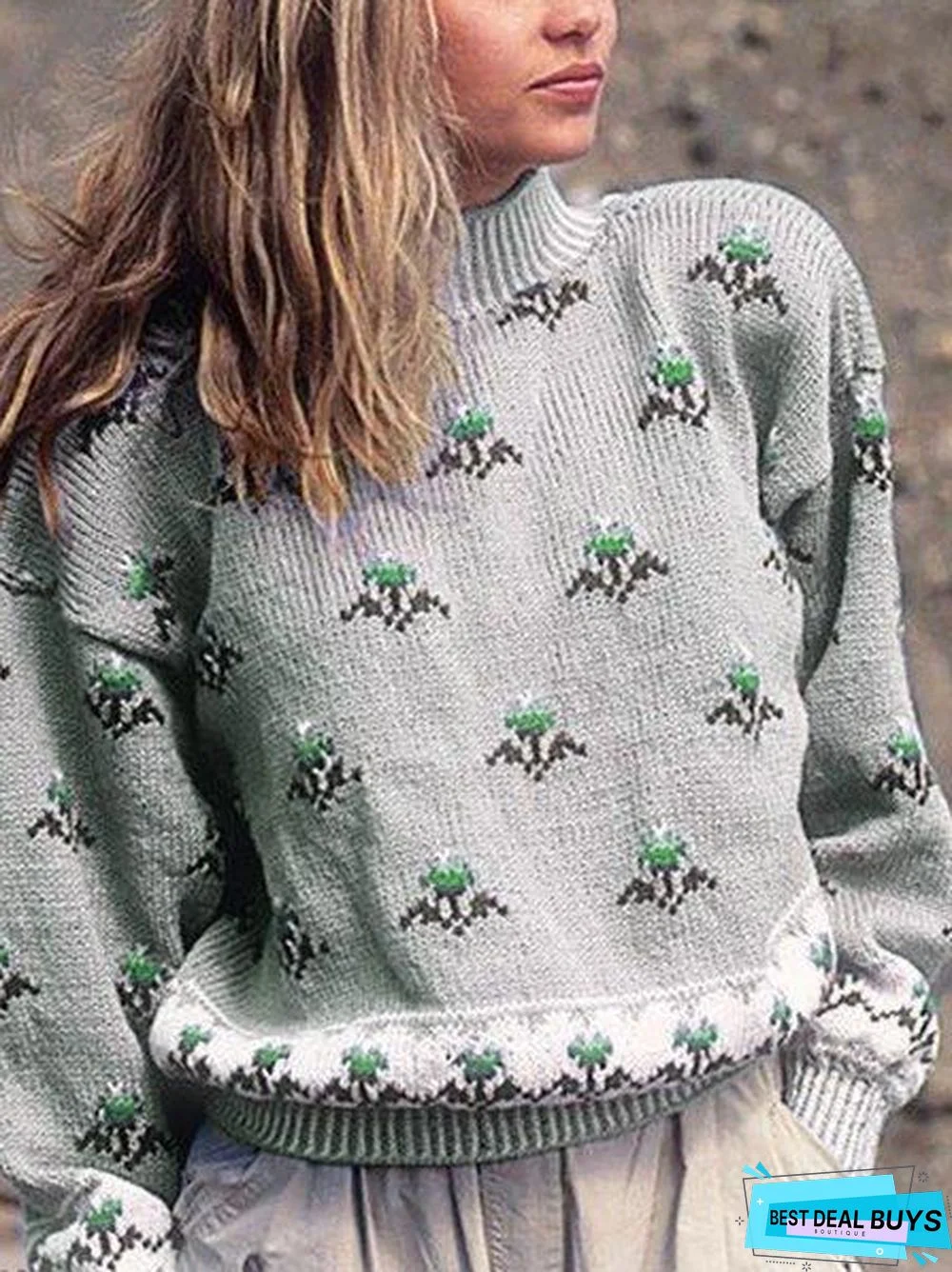 Knitted Crew Neck Long Sleeve Sweater