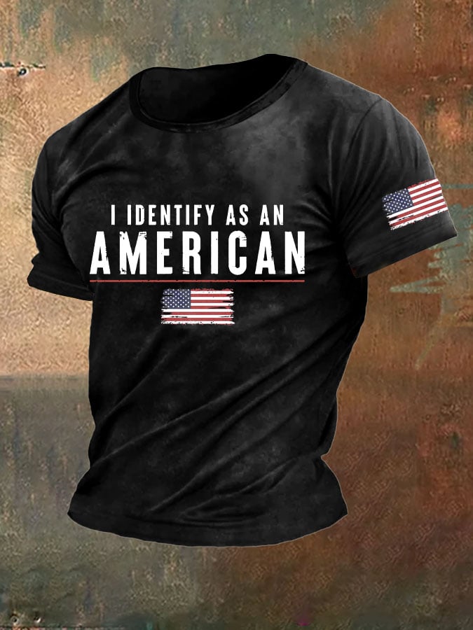 Men's Vintage I Identify As An American Print Round Neck T-Shirt