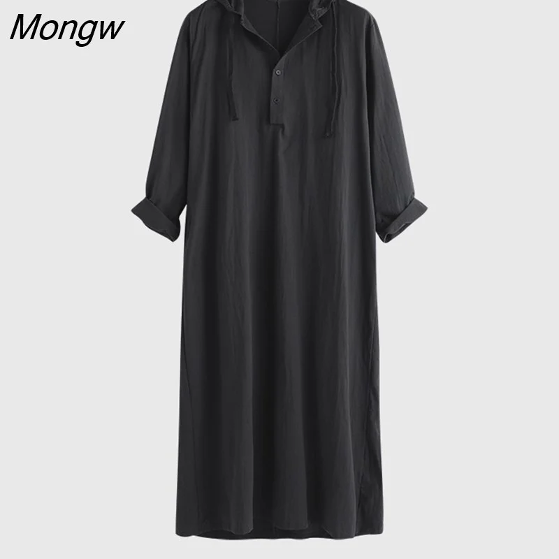 Mongw Men Muslim Robe Hoodies Kaftan Saudi Arabic Dubai 2023 Caftan Long Sleeve Arabic Islamic Jubba Thobe Man Clothing S-5XL