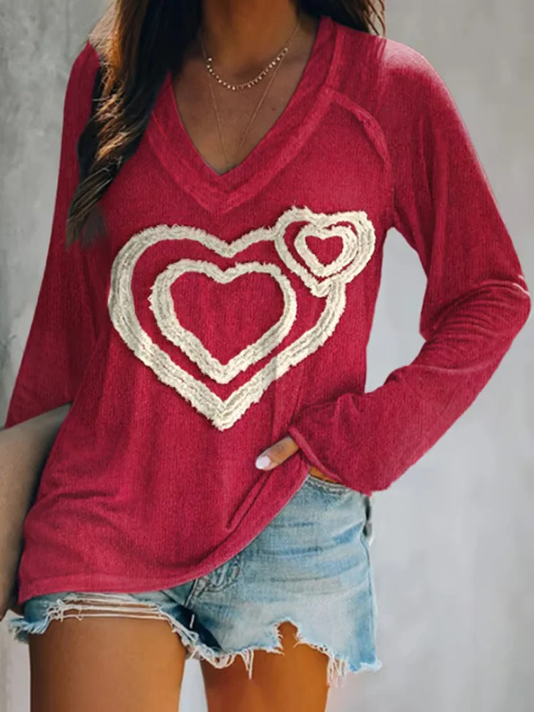 VChics Women's Heart Print Long Sleeve T-shirt
