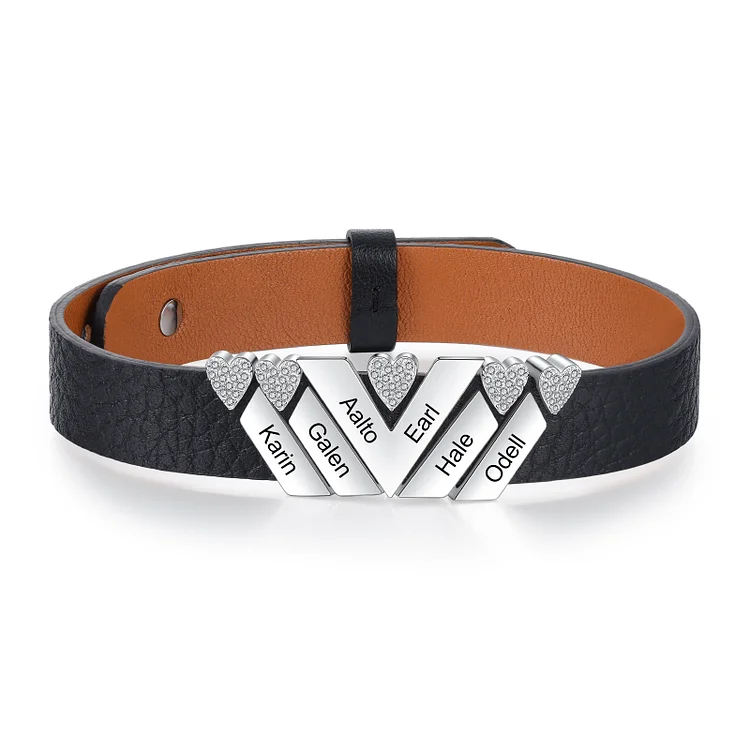 Personalized Leather Bracelet Custom 6 Names Family Bracelet for Her