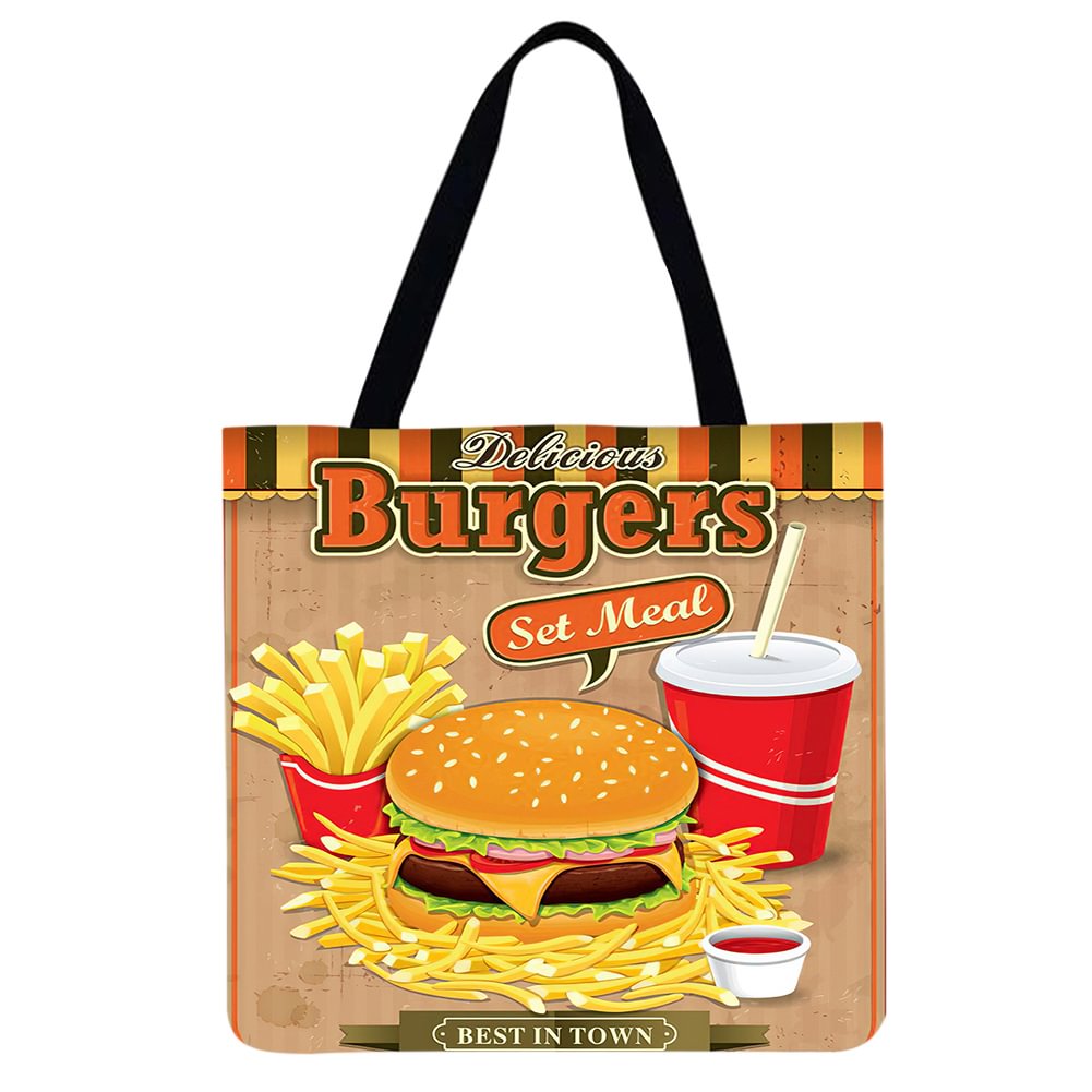 Linen Tote Bag -Hamburger and coke