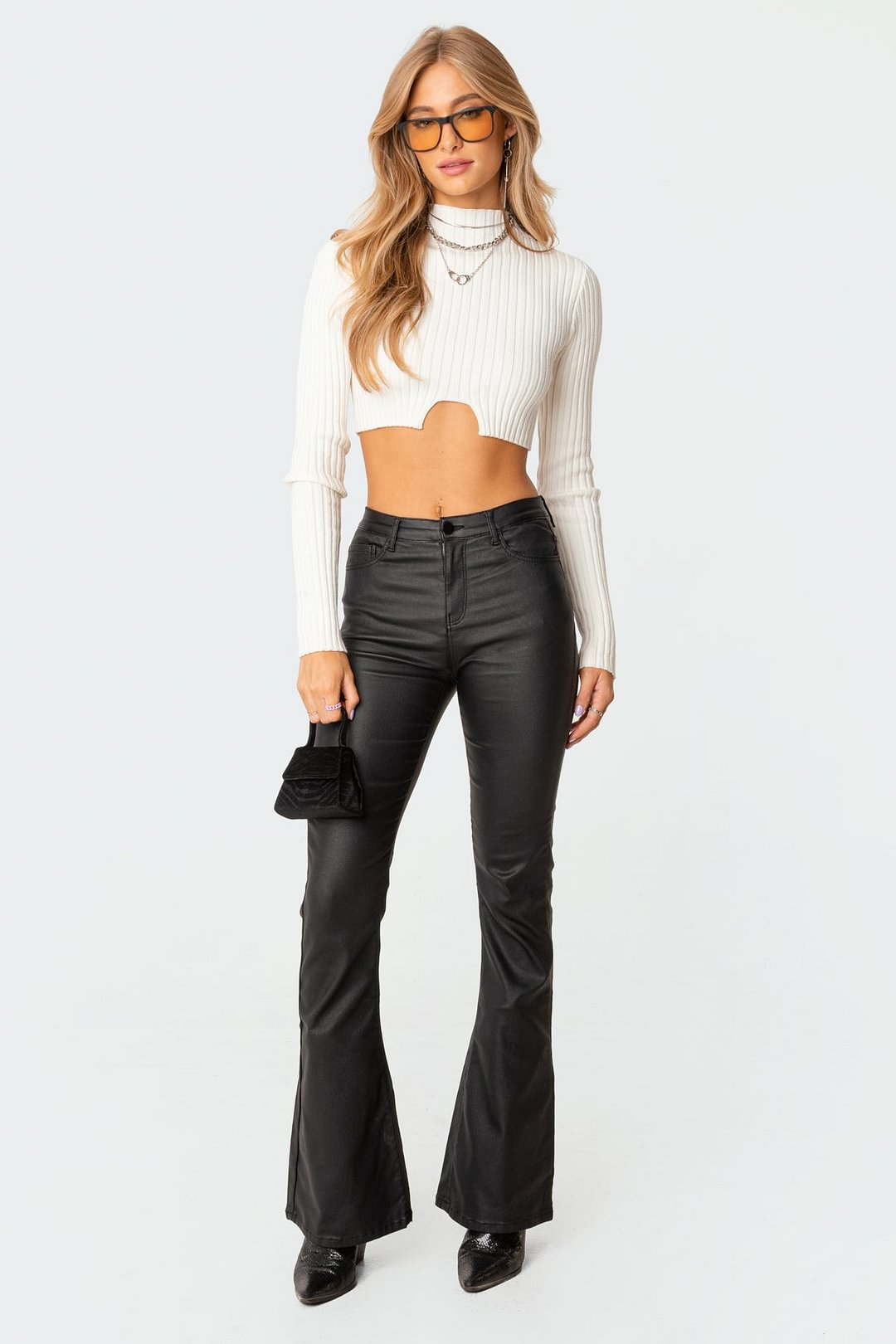 Faux Leather Flare Jeans