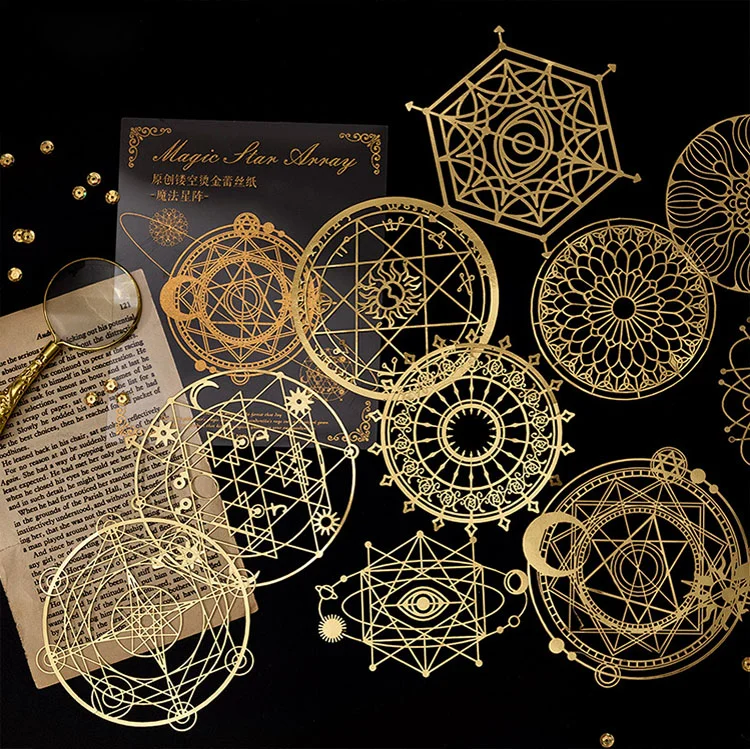 Gilded Hollowed-out Lace Paper Decorative Stickers 10 Pieces 8 Styles-Himinee.com