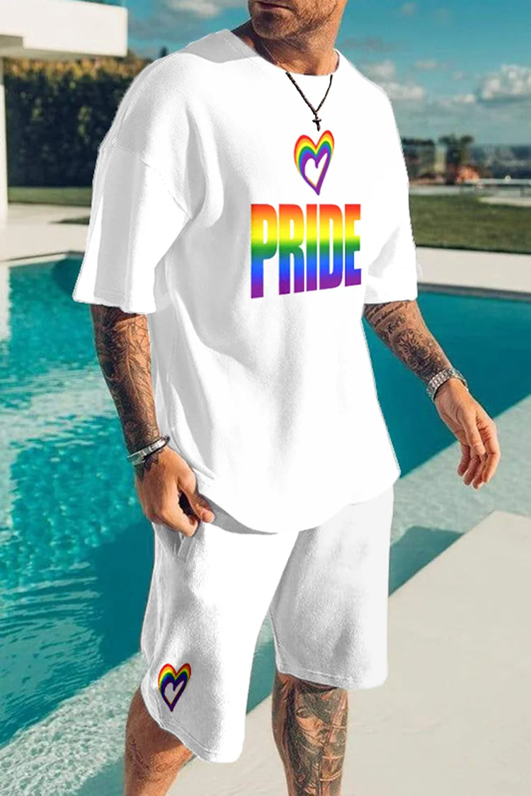 Love Is Pride Print T-Shirt And Shorts Two-Piece Set