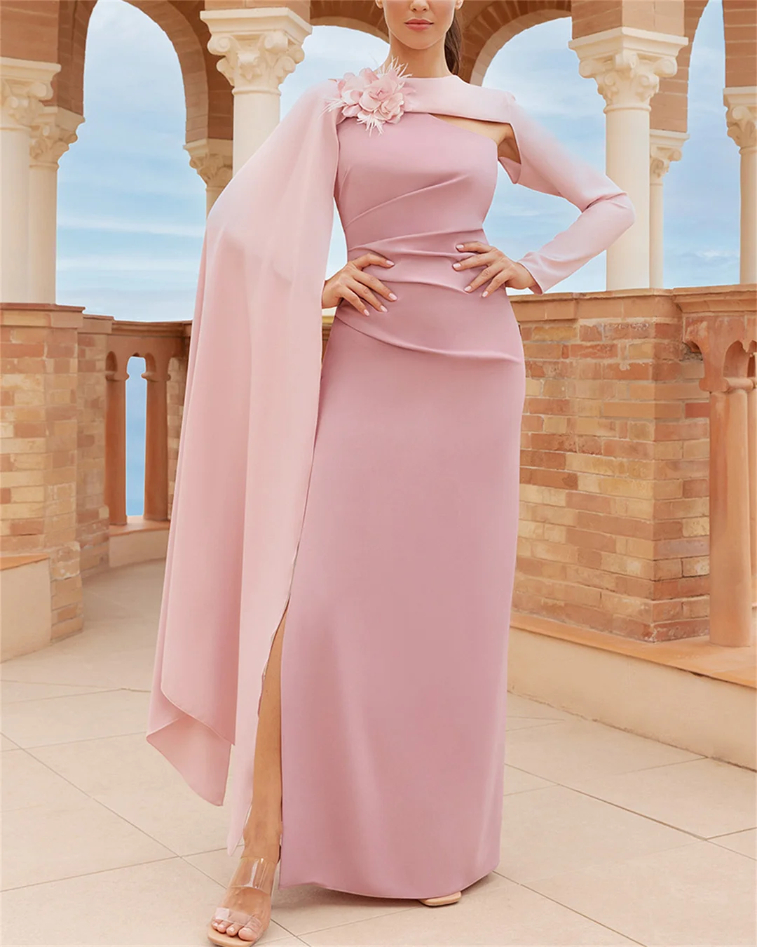 Women's Solid Color Slit Shawl Dress