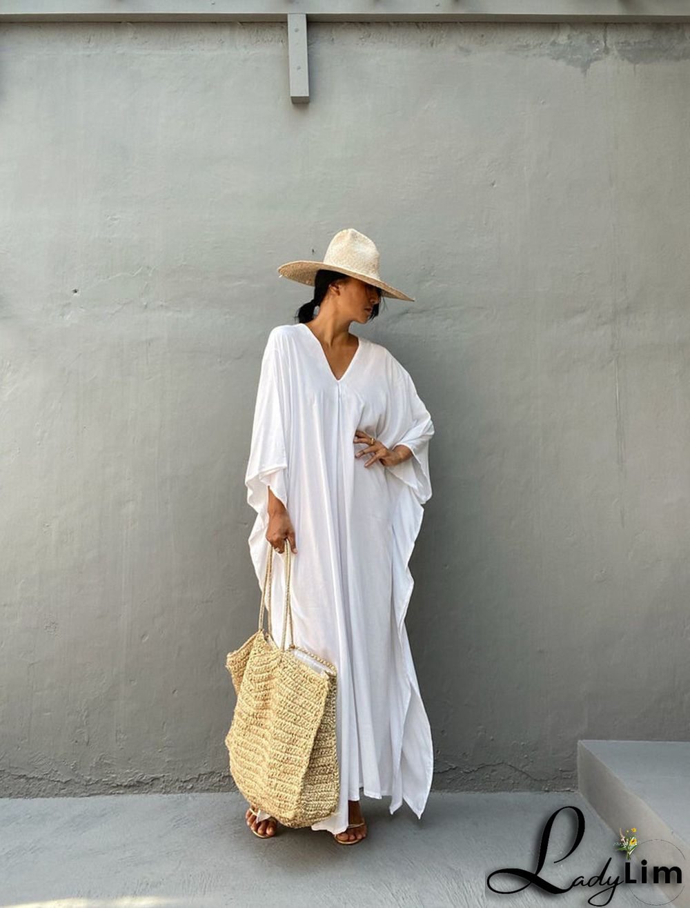 V Neck Solid Color Beach Cover Up