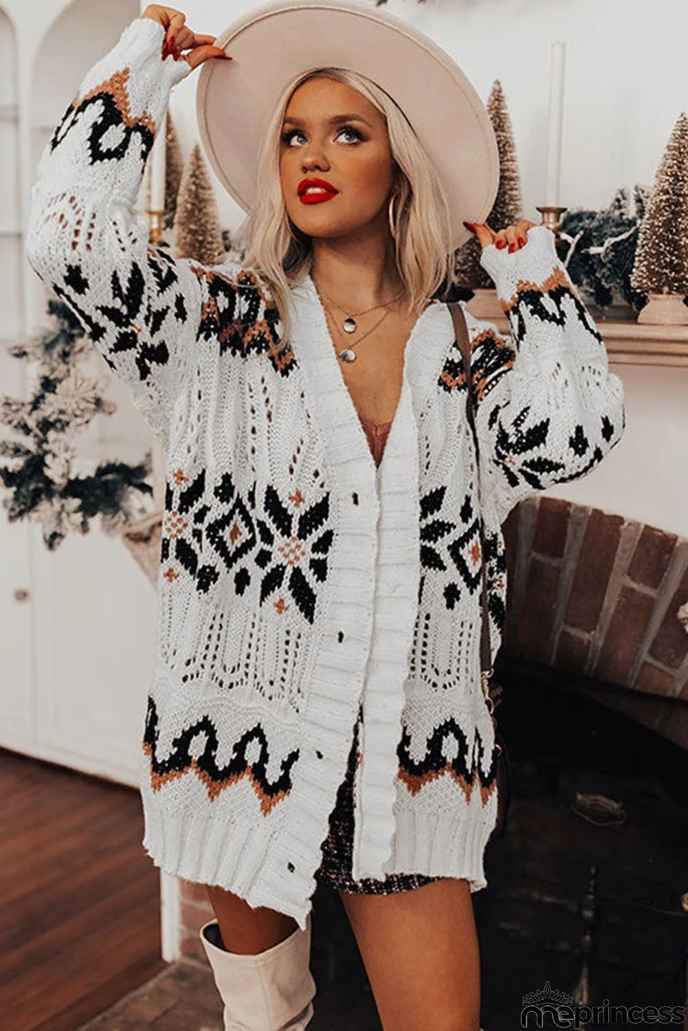 Tribal Pattern Hollowed Knit Long Cardigan