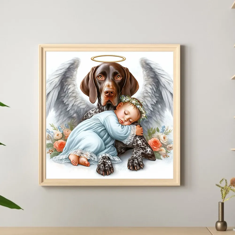 Full Round Diamond Painting 30*30cm - Angel Dog And Baby
