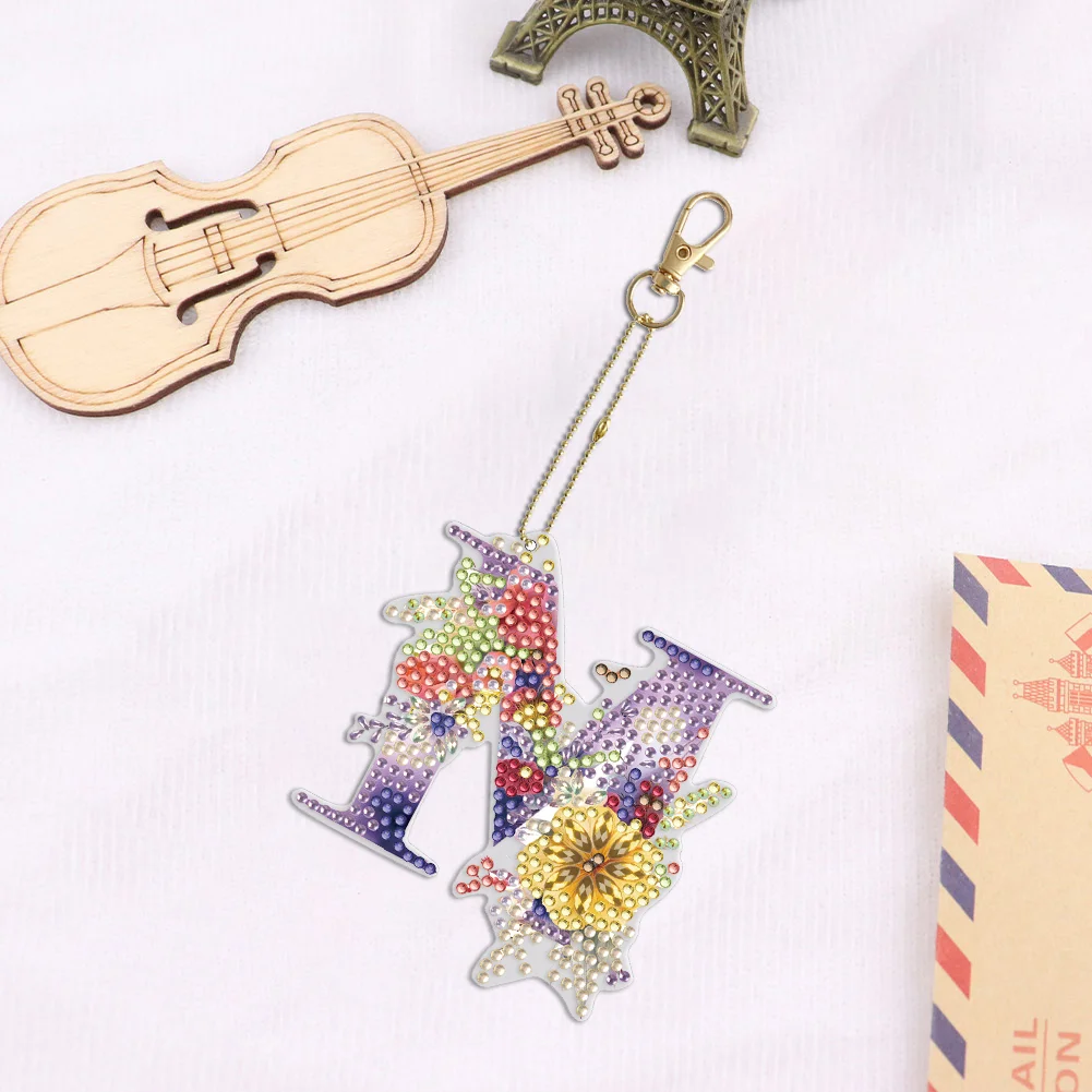 DIY M Diamond Art Key Rings Lettter Keychain Supplies Gift for Kids(Double Sided)