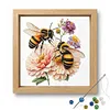 Twin Bumble Peony Bee Glass Bead Partial 11CT DIY Stamped Cross Stitch Kits for Beginners Adults Home Decor Cross Stitch Art and Crafts Kits 14.04x14.04in
