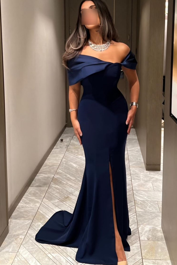 Lvs&Broner Off the Shoulder Sleeveless Long Mermaid Prom Dress With Pleated