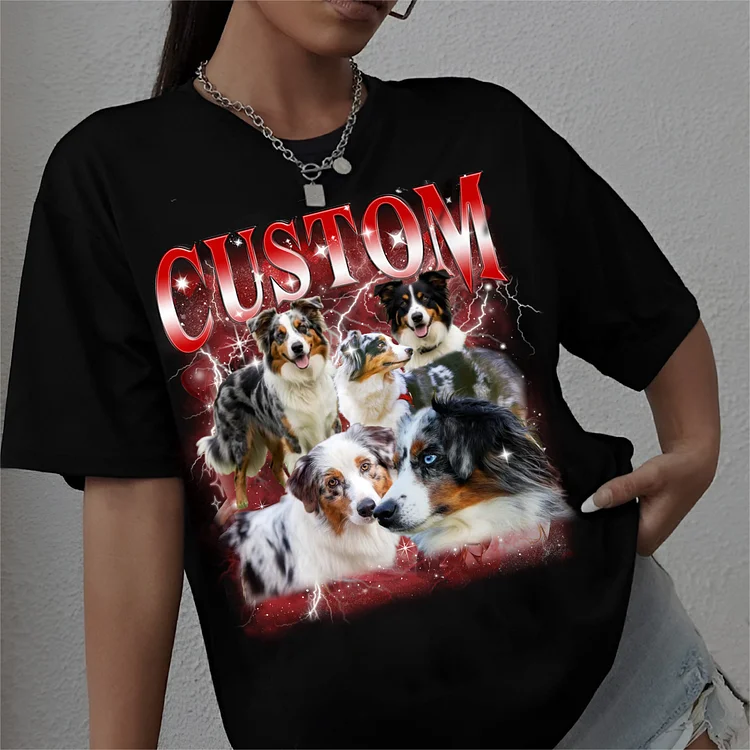 Custom Photo Bootleg 90s Retro Vintage T-Shirt, Personalized Pet Photo Tee Sweatshirt Hoodie