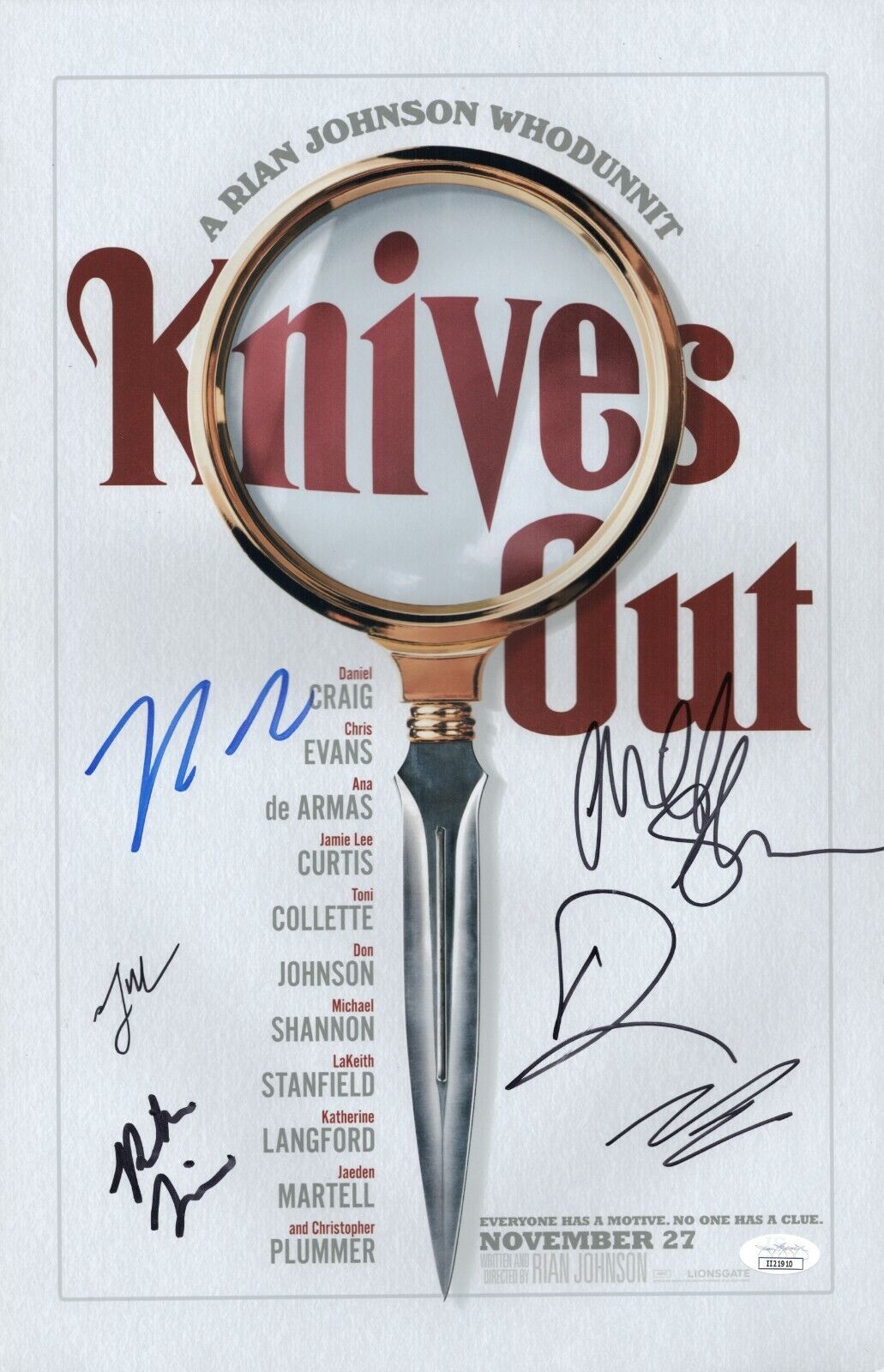 Daniel Craig +5 Hand Signed 11x17 Knives Out Authentic Autographed Photo Poster painting JSA COA