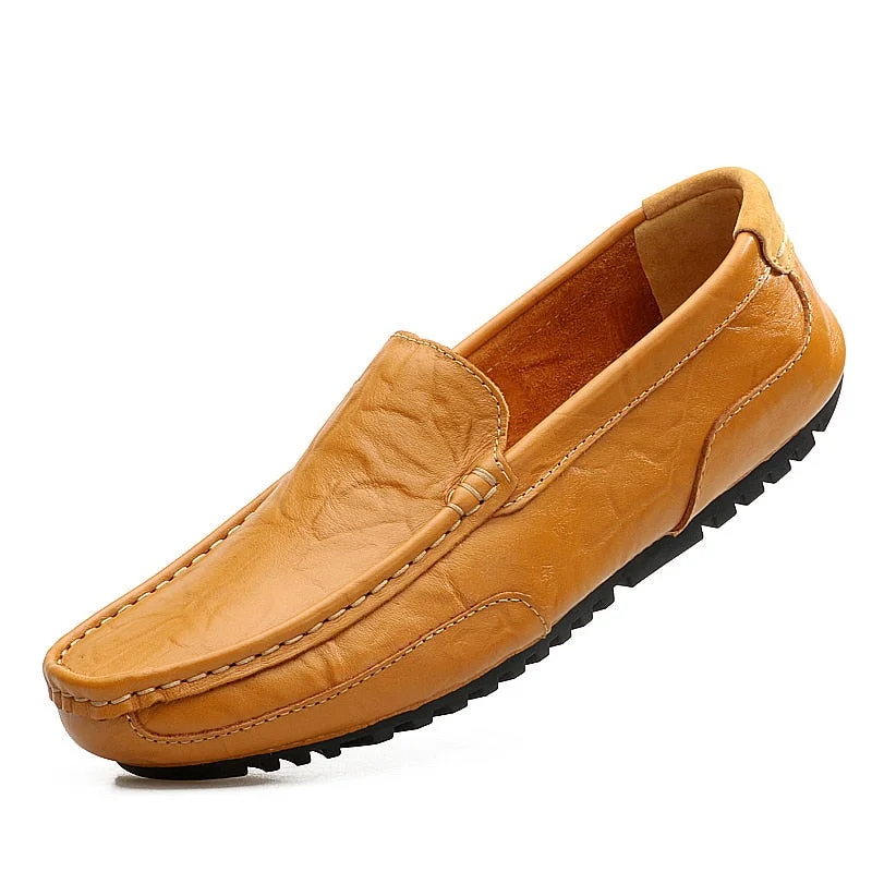 Italian Men Casual Shoes Luxury Brand Genuine Leather Mens Loafers Moccasins Soft Breathable Slip on Boat Shoes Plus Size 37-47