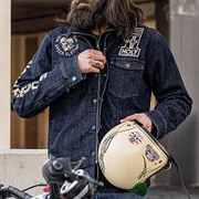 Retro Motorcycle Denim Print Single-Breasted Jacket