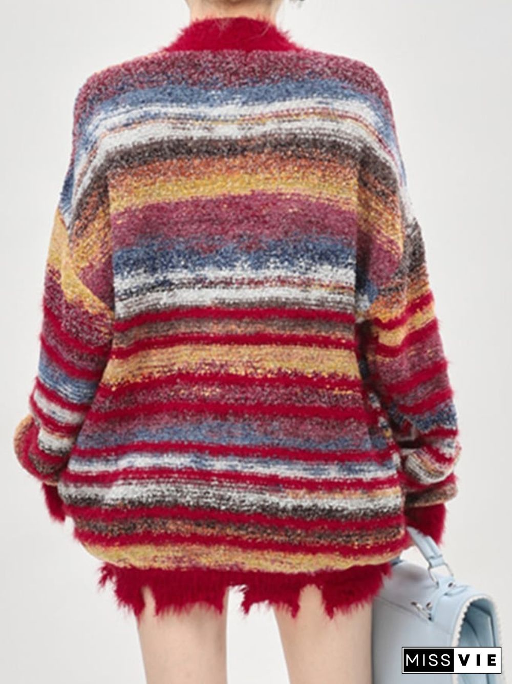 Women's Fall Winter Fashion Slouchy Stripe Button Front Sweater Coats