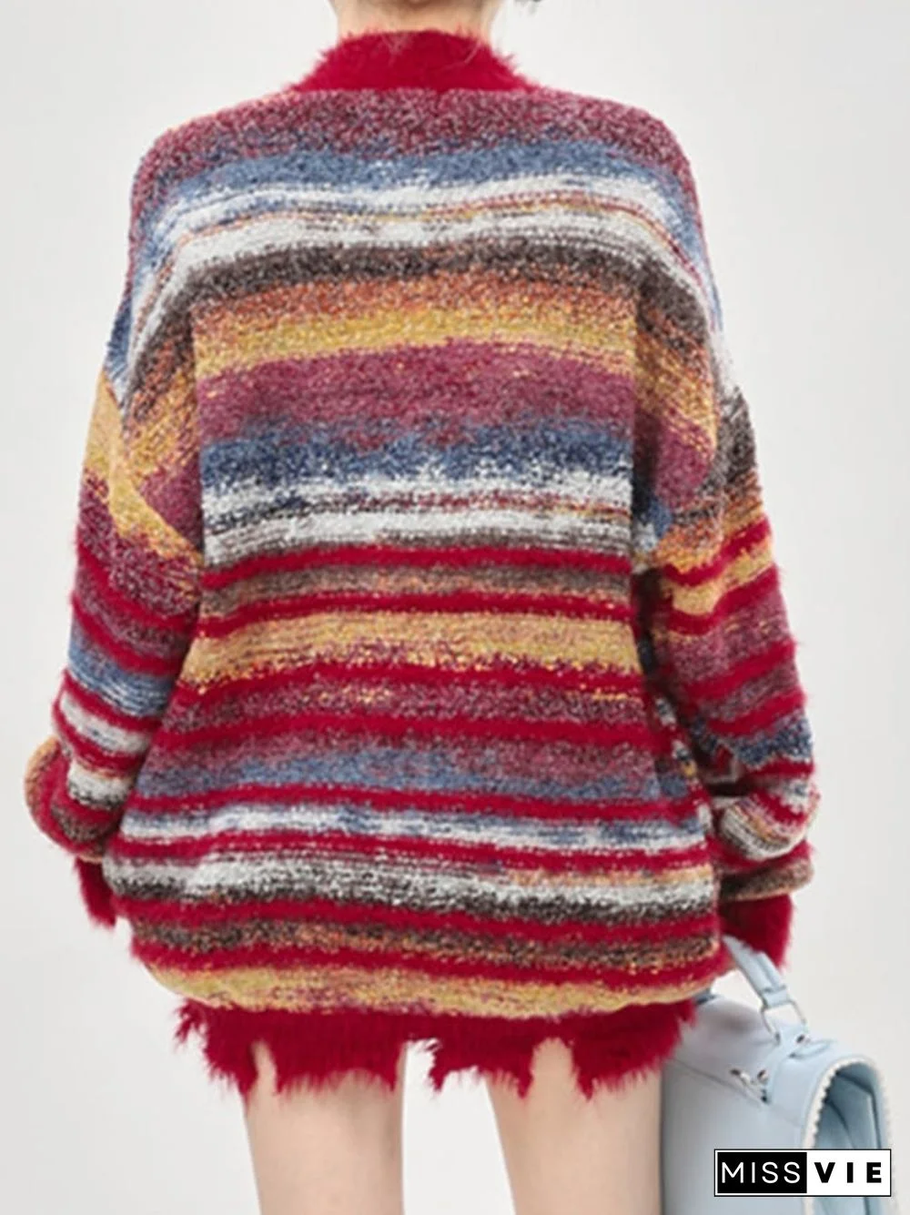 Women's Fall Winter Fashion Slouchy Stripe Button Front Sweater Coats