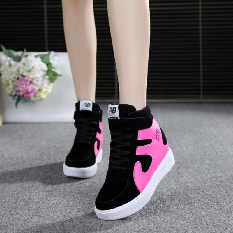 NEW Thick Platform Sneakers Casual Lace-Up Wedges High Heel Womens Sport Shoes Outdoor Black Red Platform Vulcanize Shoes Women