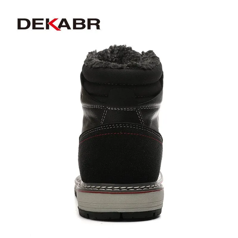 DEKABR Winter Warm Snow Boots Split Leather Handmade Fur Plus Waterproof Ankle Boots Brand Outdoor Walking Working Boots