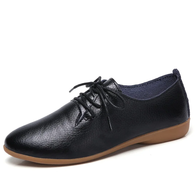 2020 Autumn women oxford shoes ballerina flats shoes women genuine leather shoes moccasins lace up loafers white shoes