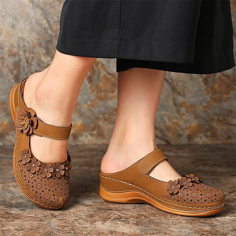 Retro Flat Round Toe Non-slip Soft Sole Casual Women's Sandals  Stunahome.com