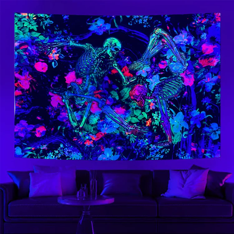 Skull Fluorescent Tapestry Wall Hanging Luminous Bedroom Living Room Decor