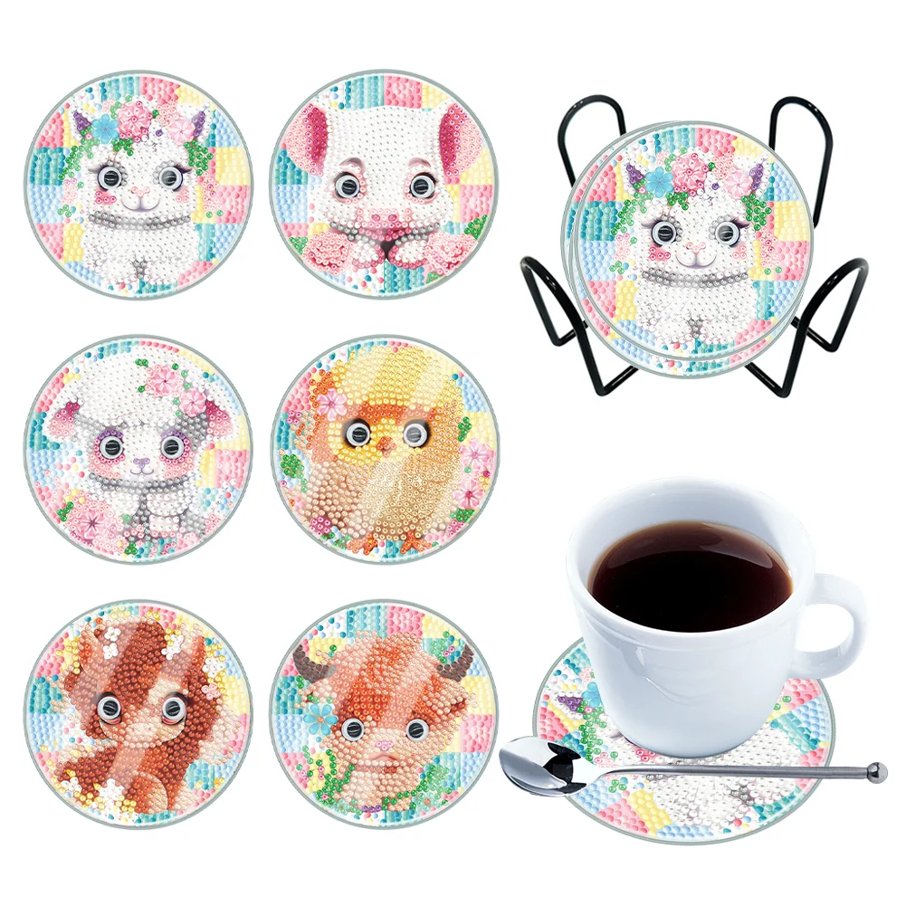 [Upgrade - Waterproof Coaster]6pcs DIY Cute Animal Coaster Set Holiday Christmas for Adults and Beginners(With Covers)