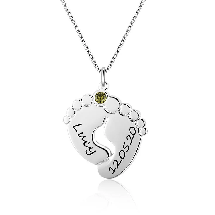 August Birthday Gift Baby Feet Pendant Necklace with 1 Birthstones Engraved with Names or Date Of Children Necklace