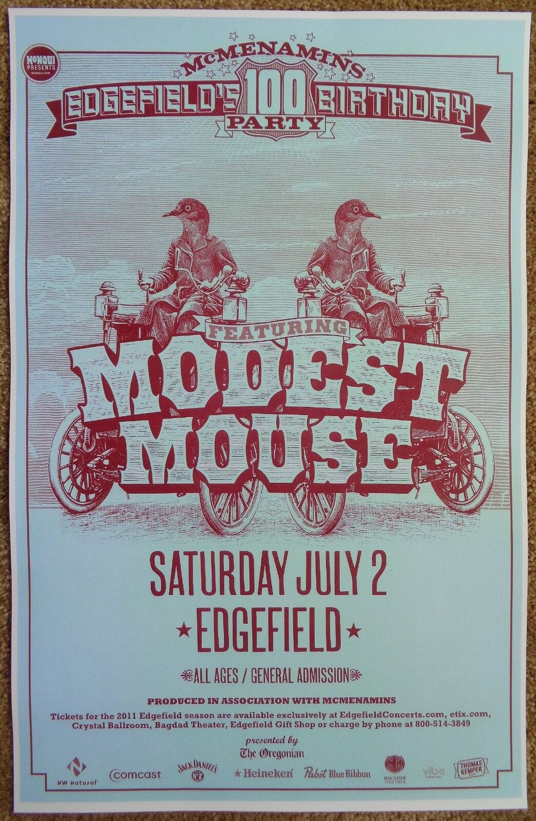 MODEST MOUSE 2011 Gig POSTER Edgefield Portland Oregon Concert