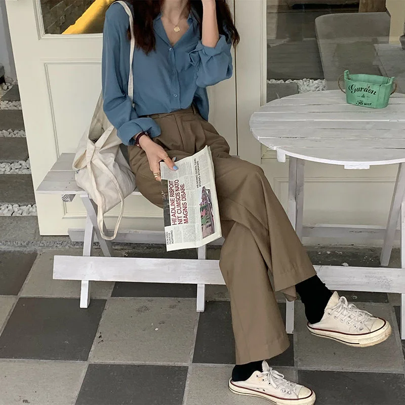 Casual Pants High Waist Plus Size 3XL New Fashion Korean Style Drape Loose Wide Leg Trousers Chic Mopping Female All-match Tide