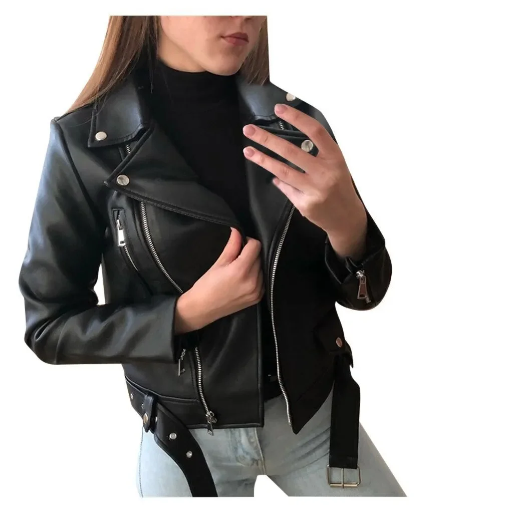 Toloer for Women Pu Leather Zipper Design Buckled Jacket Coat Top Autumn Spring New Fashion Women's Coat Outfits Female Clothing