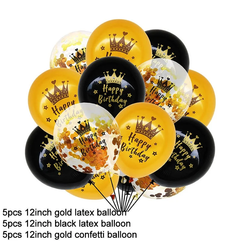 15Pcs Black Gold Latex Balloons 18 30 40 50 Happy Birthday Party Confetti Balloons Adult Birthday Ballons Decorations Supplies