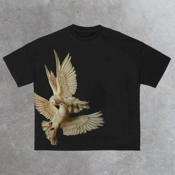 Sopula Vintage Peace Dove Floral Graphic 100% Cotton Short Sleeve T-Shirt - SOPULA