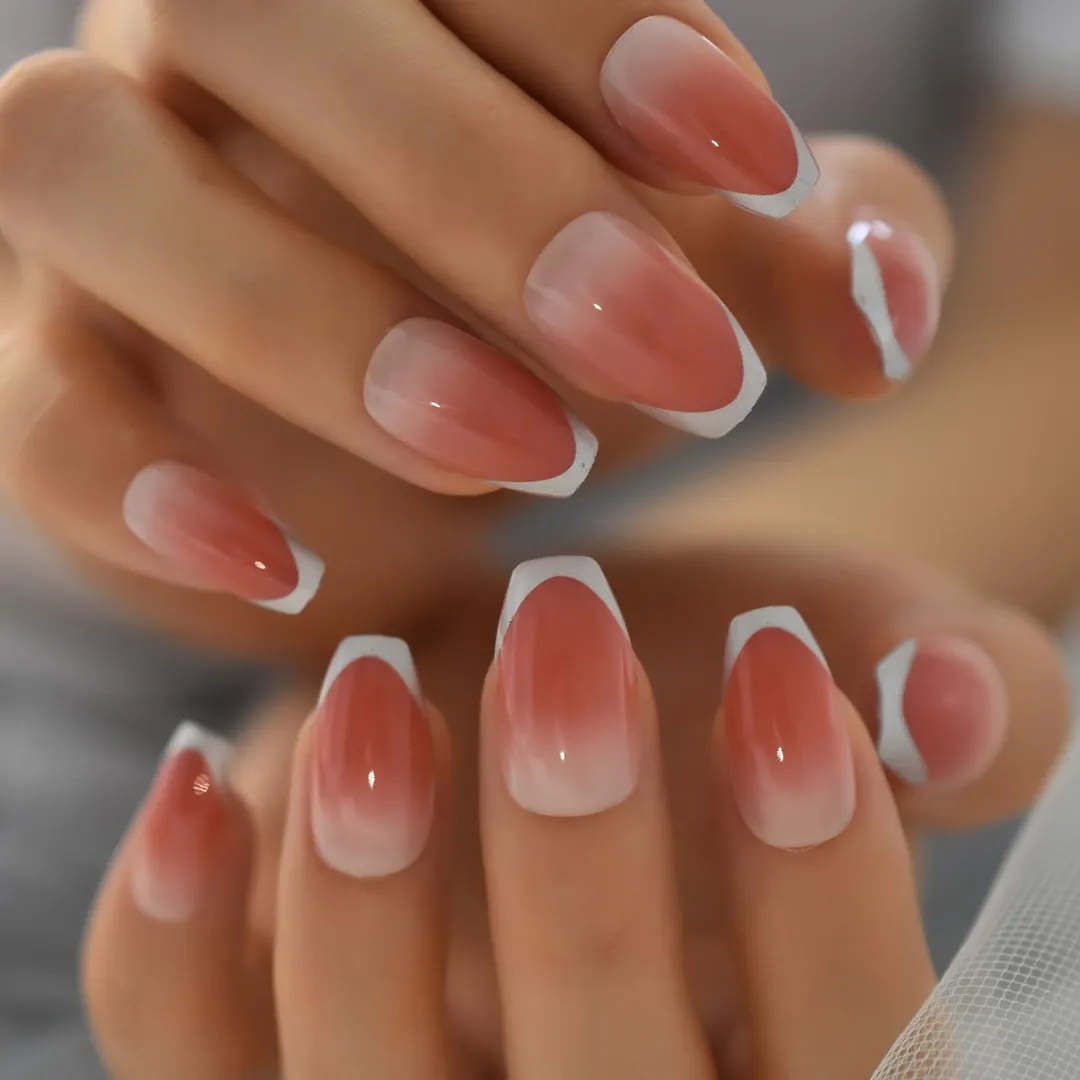 Beige Gradient French Manicure Tips Gorgeous and Classy Natural Fake Nails Faded Nails Designed-Nail Inspo