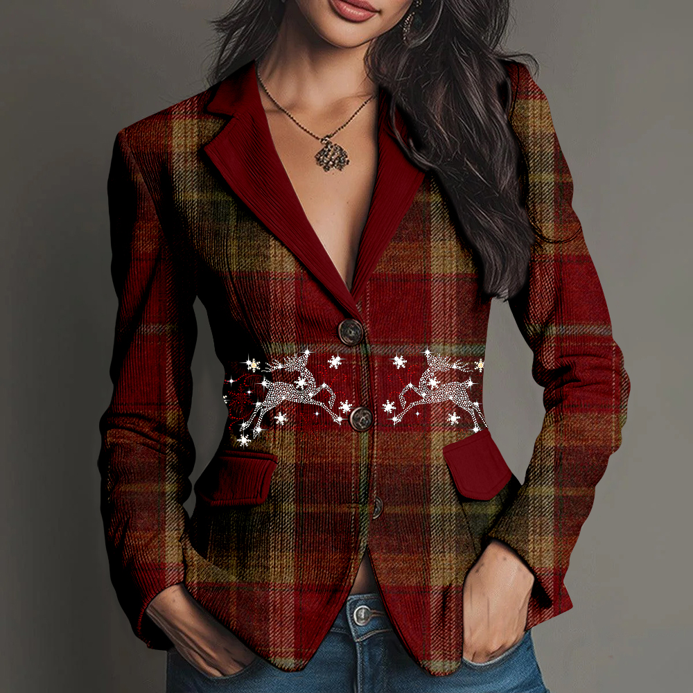 Vintage Christmas Plaid Reindeer Art Corduroy Suit elevenforest