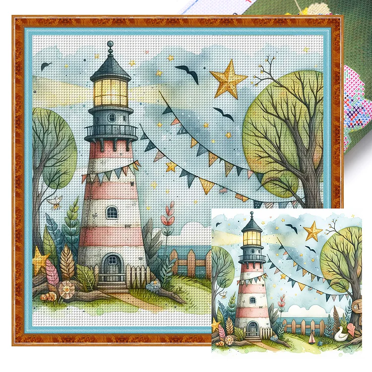 『YiShu』Lighthouse - 11CT Stamped Cross Stitch(40*40cm)