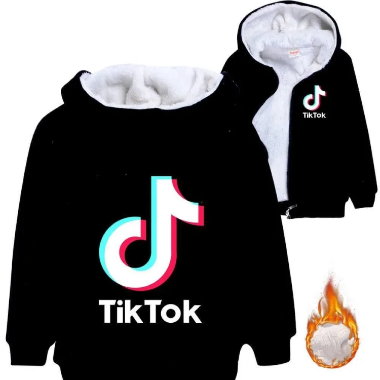Boys Girls Tiktok Music Print Kids Fleece Up Winter Cotton Zip Hoodie-Mayoulove