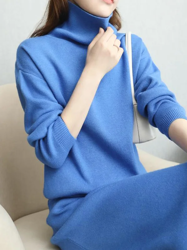 Urban Roomy Pure Color High-Neck Sweater Tops & Skirts Bottoms Suits