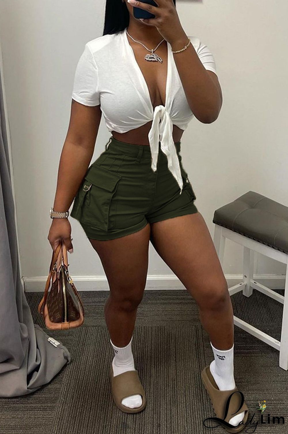 Pink Fashion Casual Solid Patchwork Regular High Waist Shorts