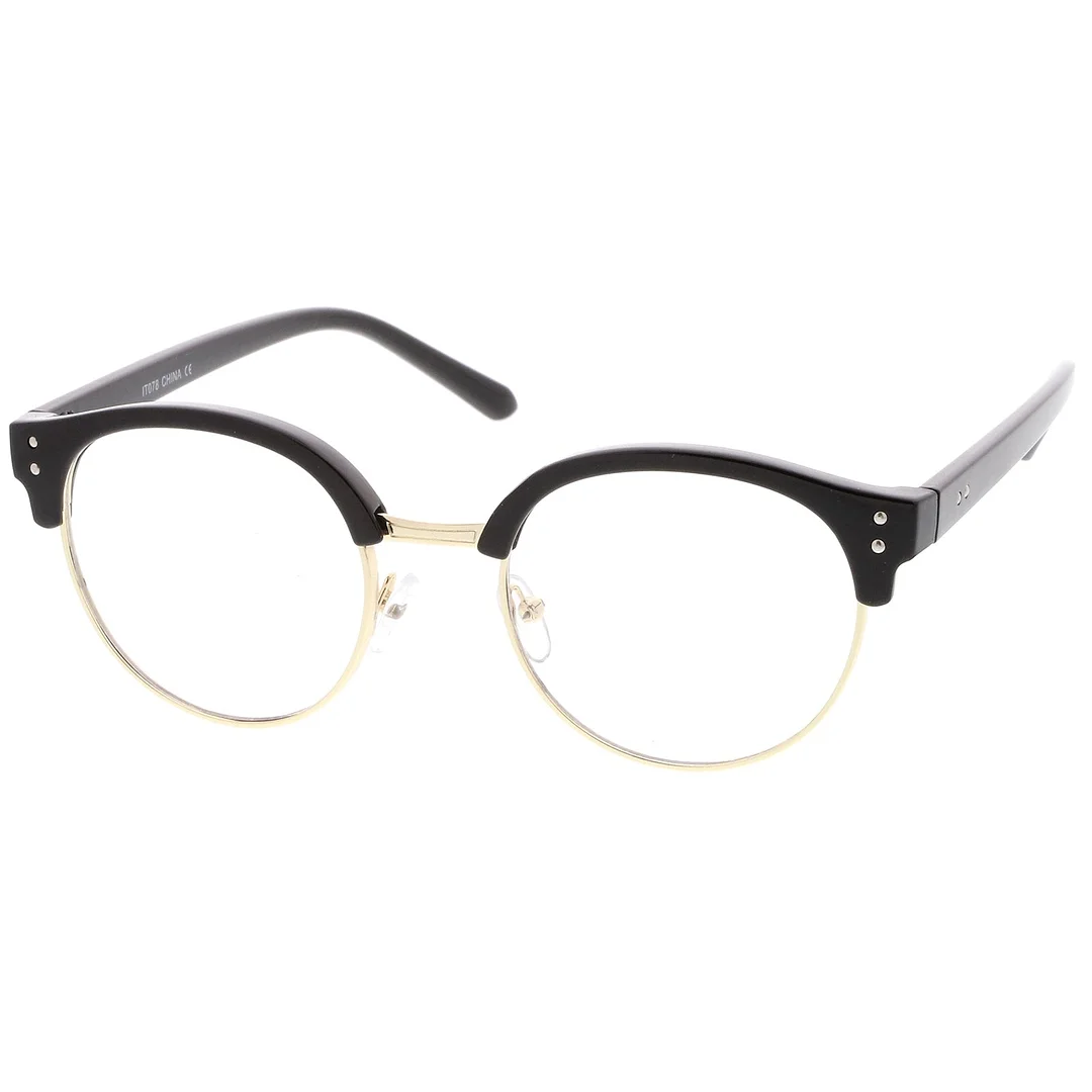 Classic Horn Rimmed Round Clear Lens Half Frame Eyeglasses 50mm