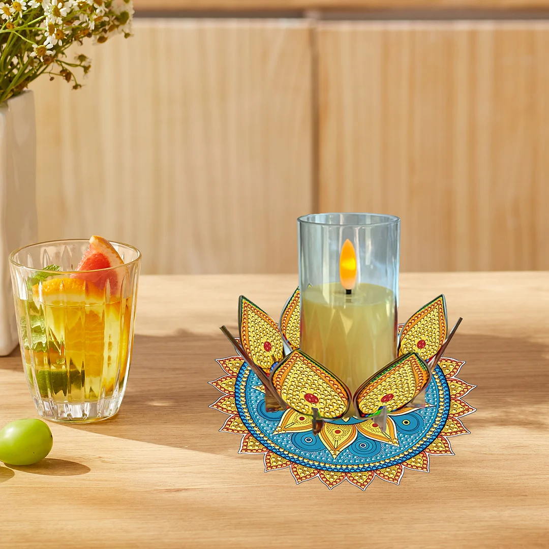 Mandala Lotus-I Acrylic DIY Diamond Painting Candle Holders Without Candles Crystal Painting Tealight Candle Stand Table Centerpiece for Adults Beginners Home Party Decor