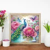 Pfau und Blumen - speziell geformtes Diamond Painting - 30*30cm