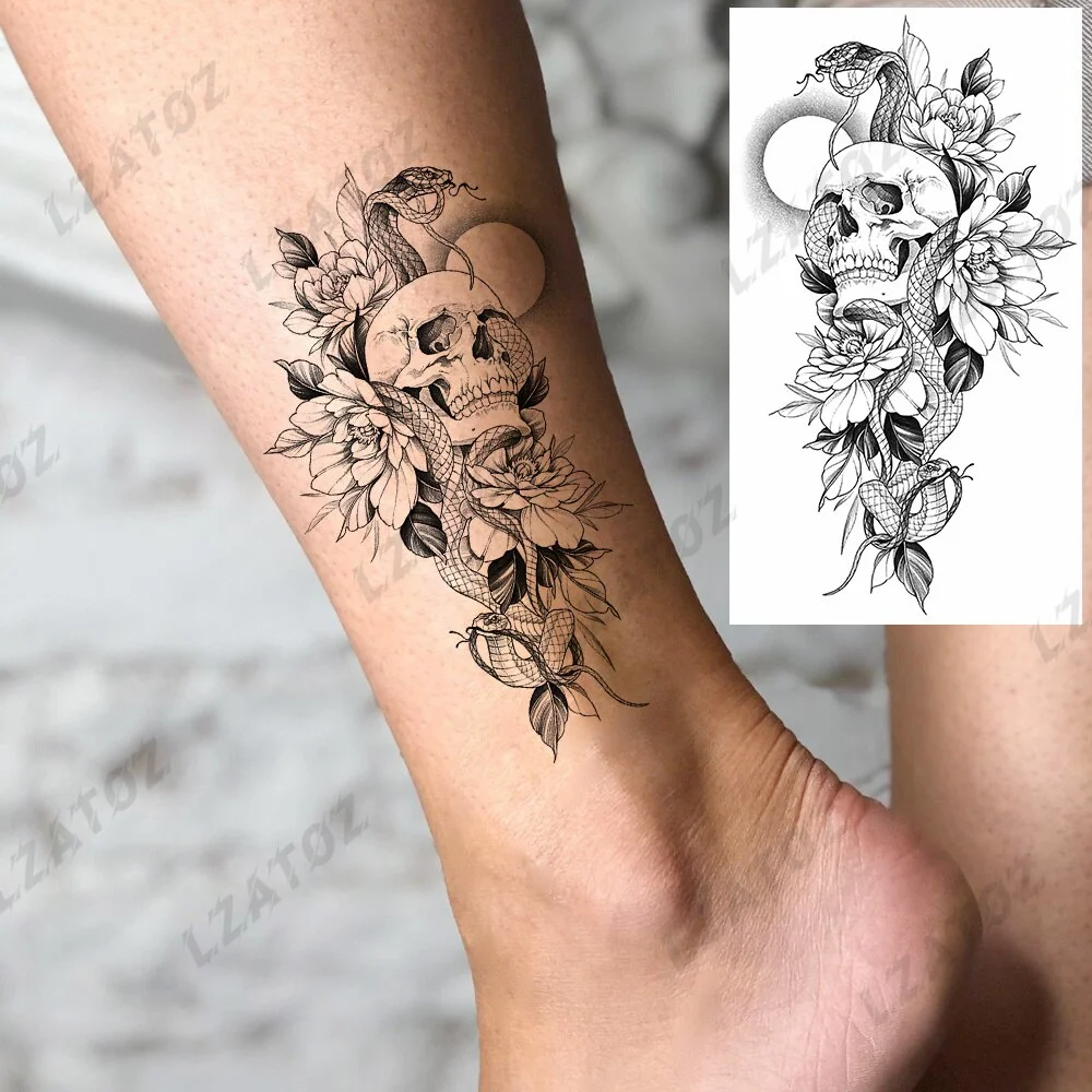 Sdrawing Rose Flower Temporary Tattoos For Woman Adults Realistic Compass Cross Fake Tatoos Sexy Waterproof Hand Tattoo Sticker