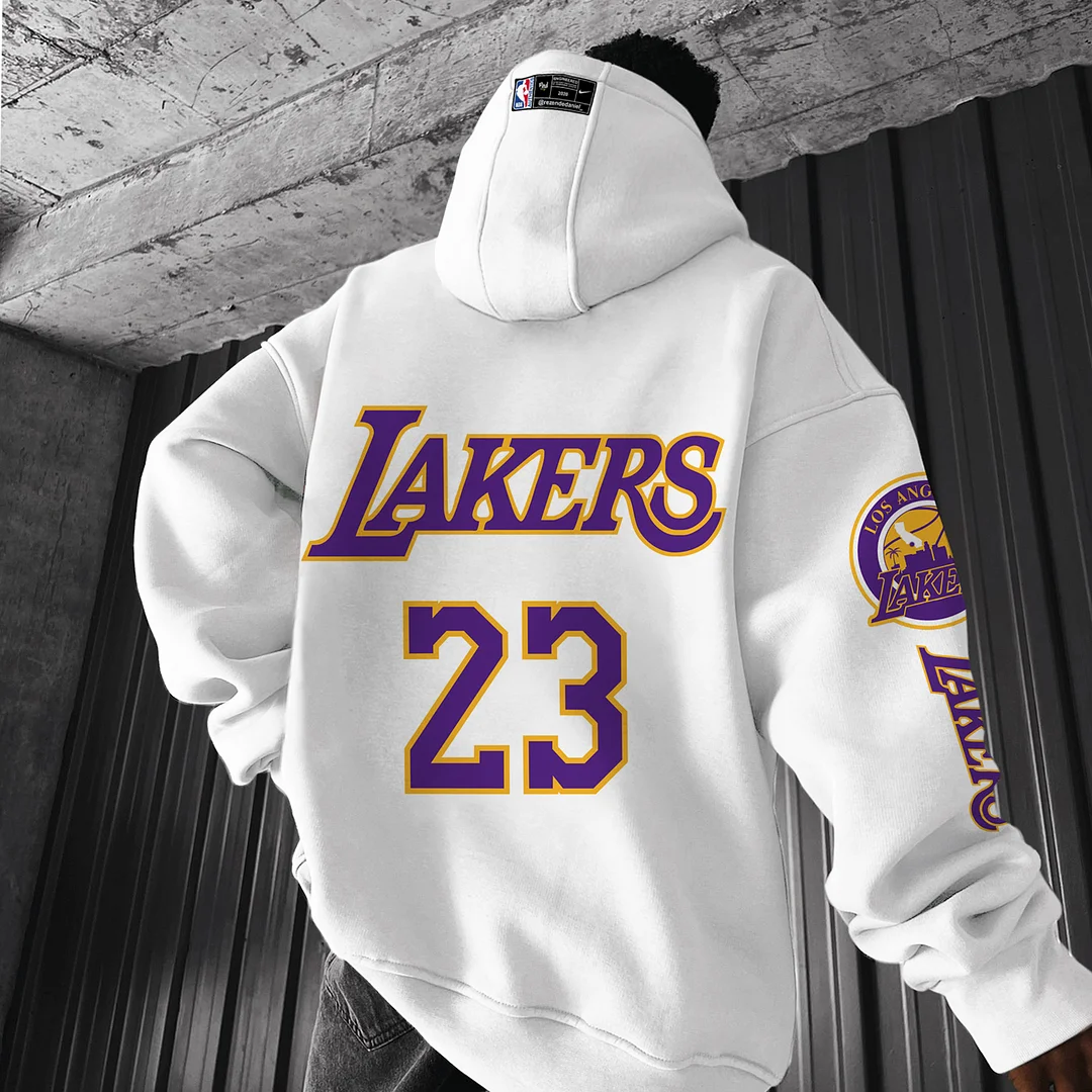 Oversized Comfortable Casual NBA Lakers Hooded Sweatshirt Pullover、、URBENIE