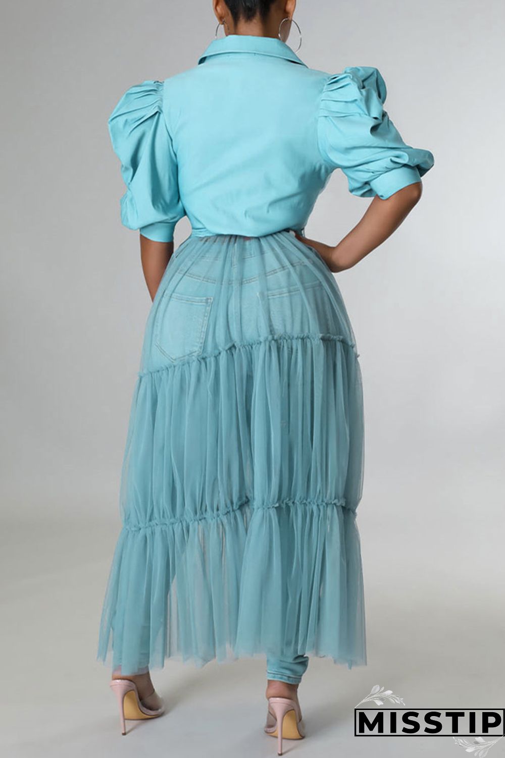 Yellow Fashion Casual Solid Patchwork Mesh Turndown Collar Shirt Dress