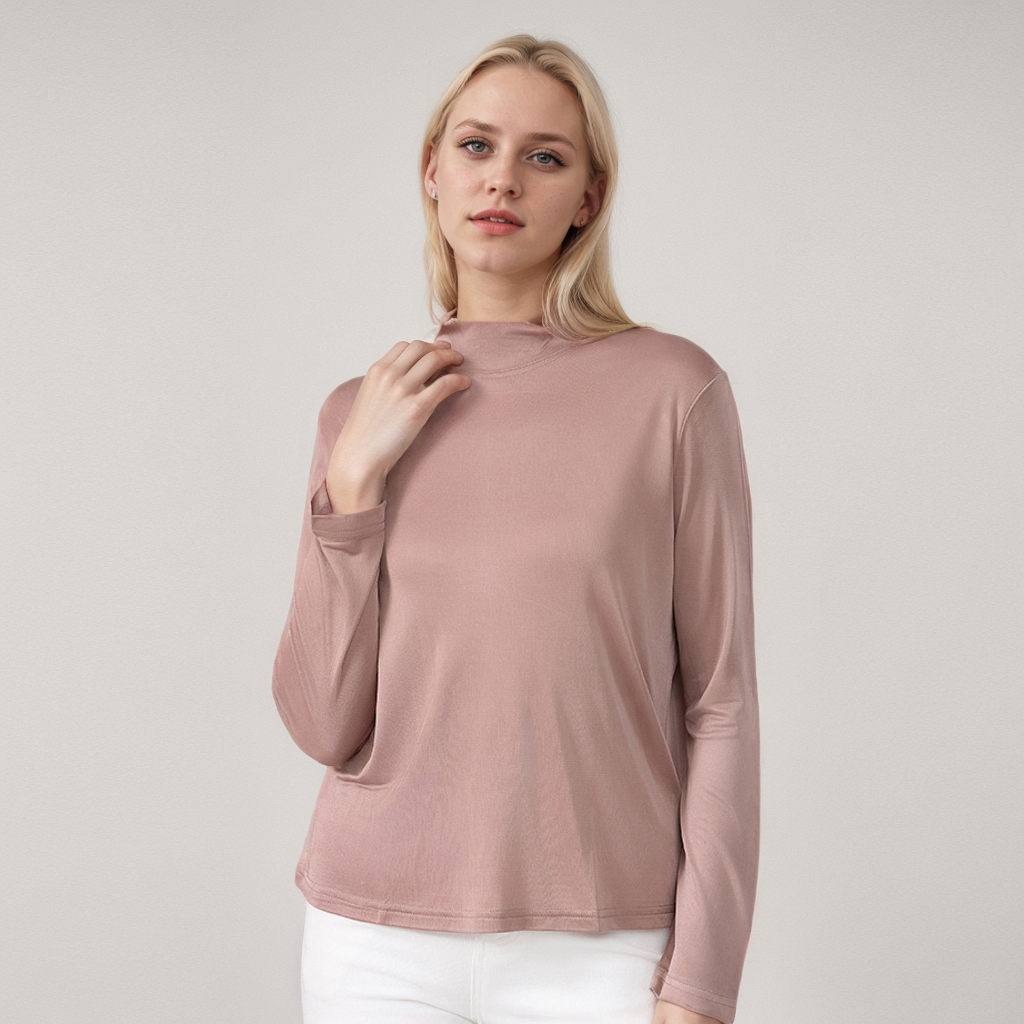 Women's Half Turtleneck Silk Base Layer REAL SILK LIFE